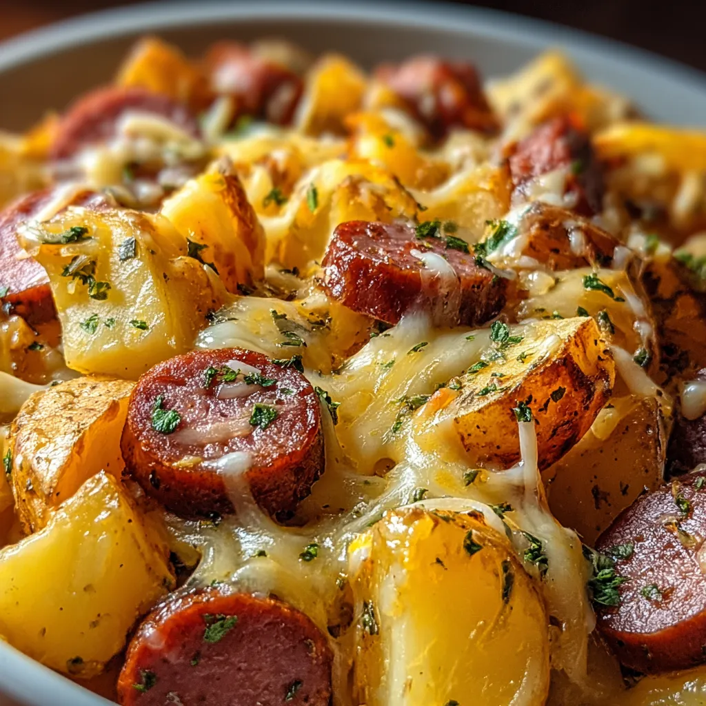 Cheesy Ranch Potatoes and Smoked Sausage showcases a delicious second serving, highlighting the hearty and satisfying nature of this easy comfort food recipe.