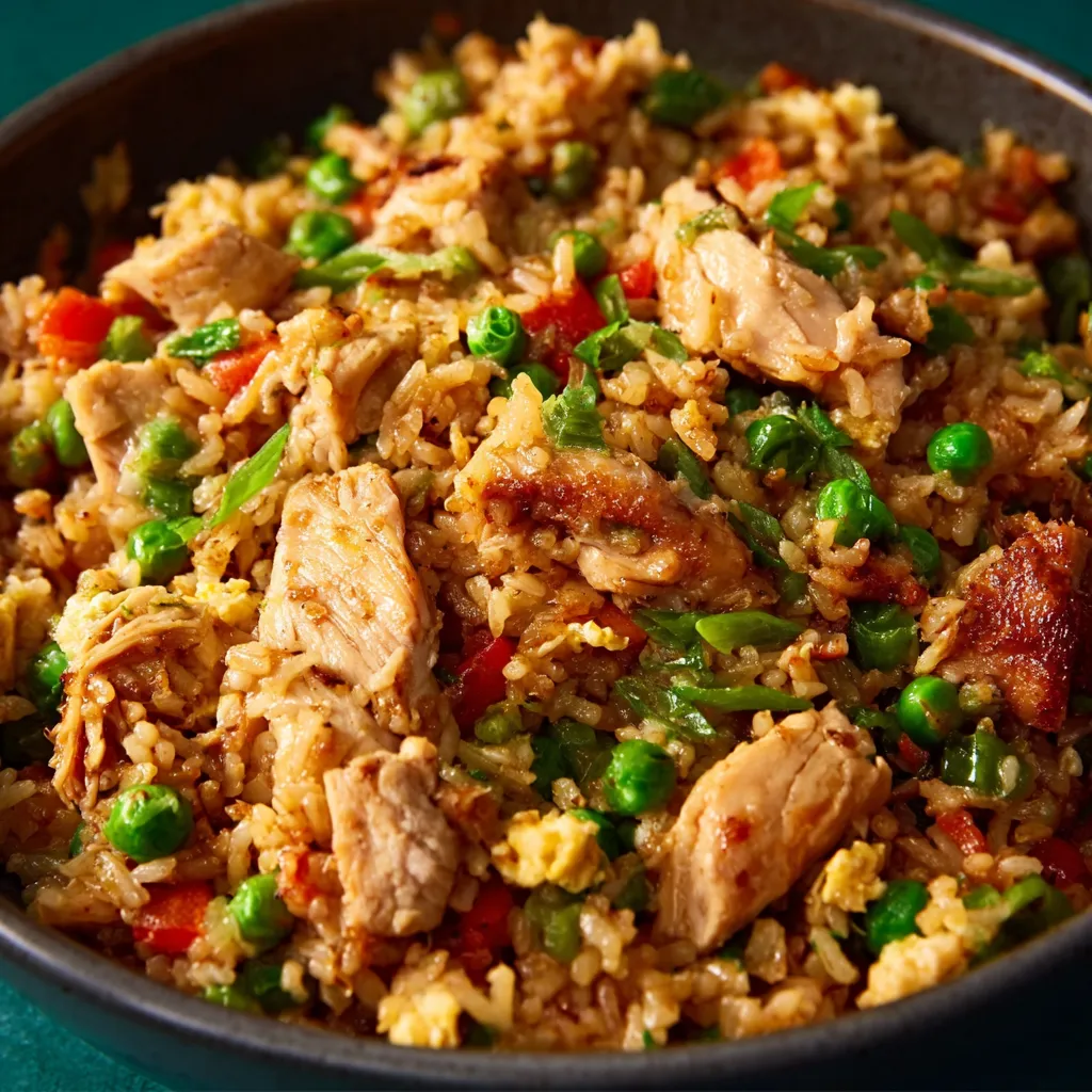 Easy crockpot chicken fried rice is a simple and delicious weeknight meal, featuring chicken, rice, vegetables, and savory flavors cooked together in a slow cooker.