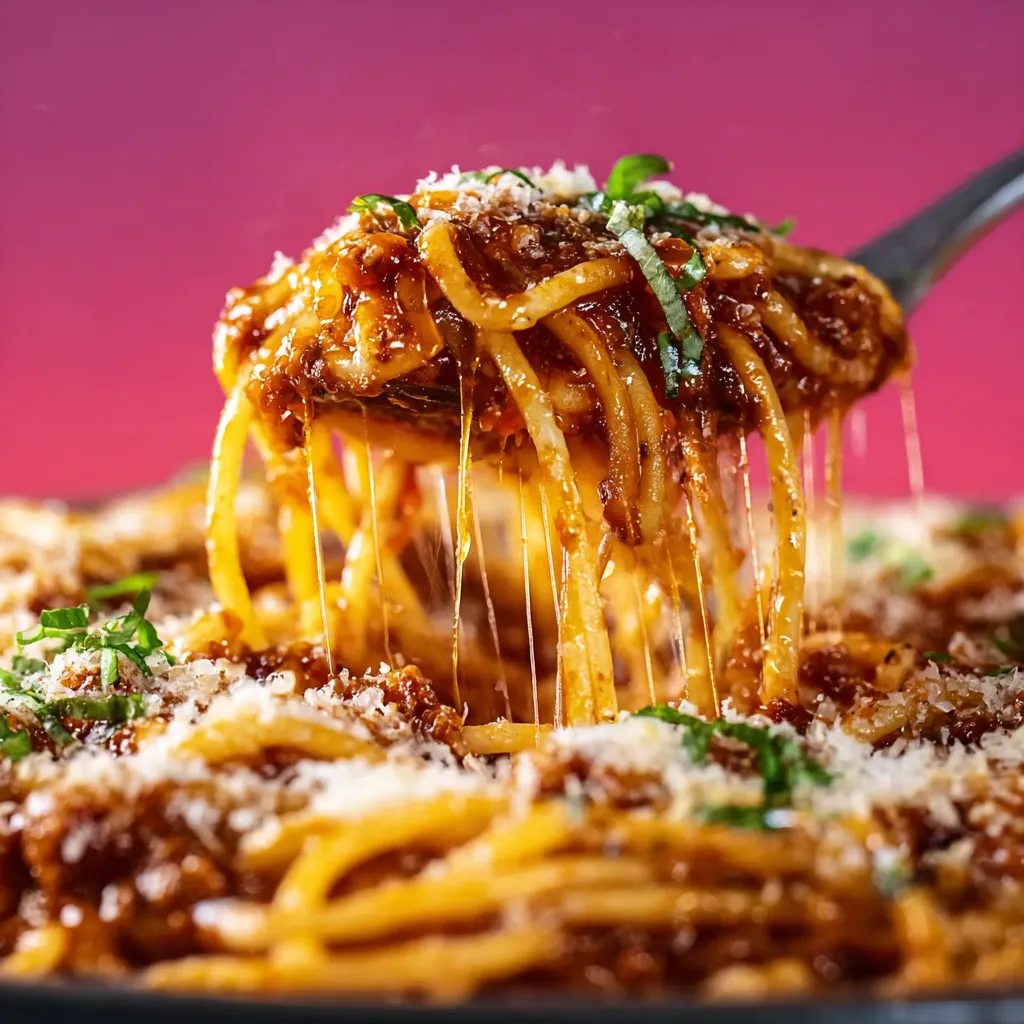 Easy Million Dollar Spaghetti features a cheesy, creamy meat sauce baked to golden perfection, showcasing its simplicity and deliciousness.
