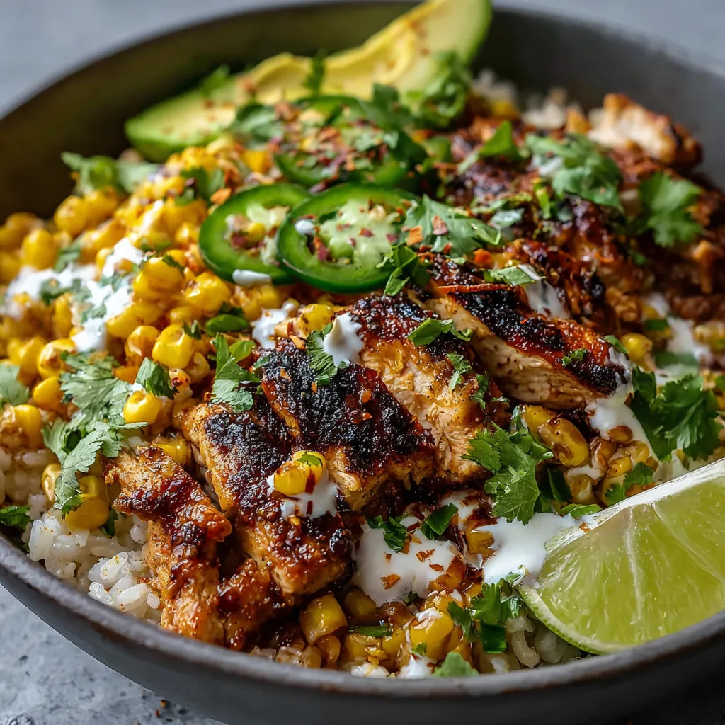 Enjoy a quick and delicious street corn chicken rice bowl recipe, perfect for an easy weeknight dinner.