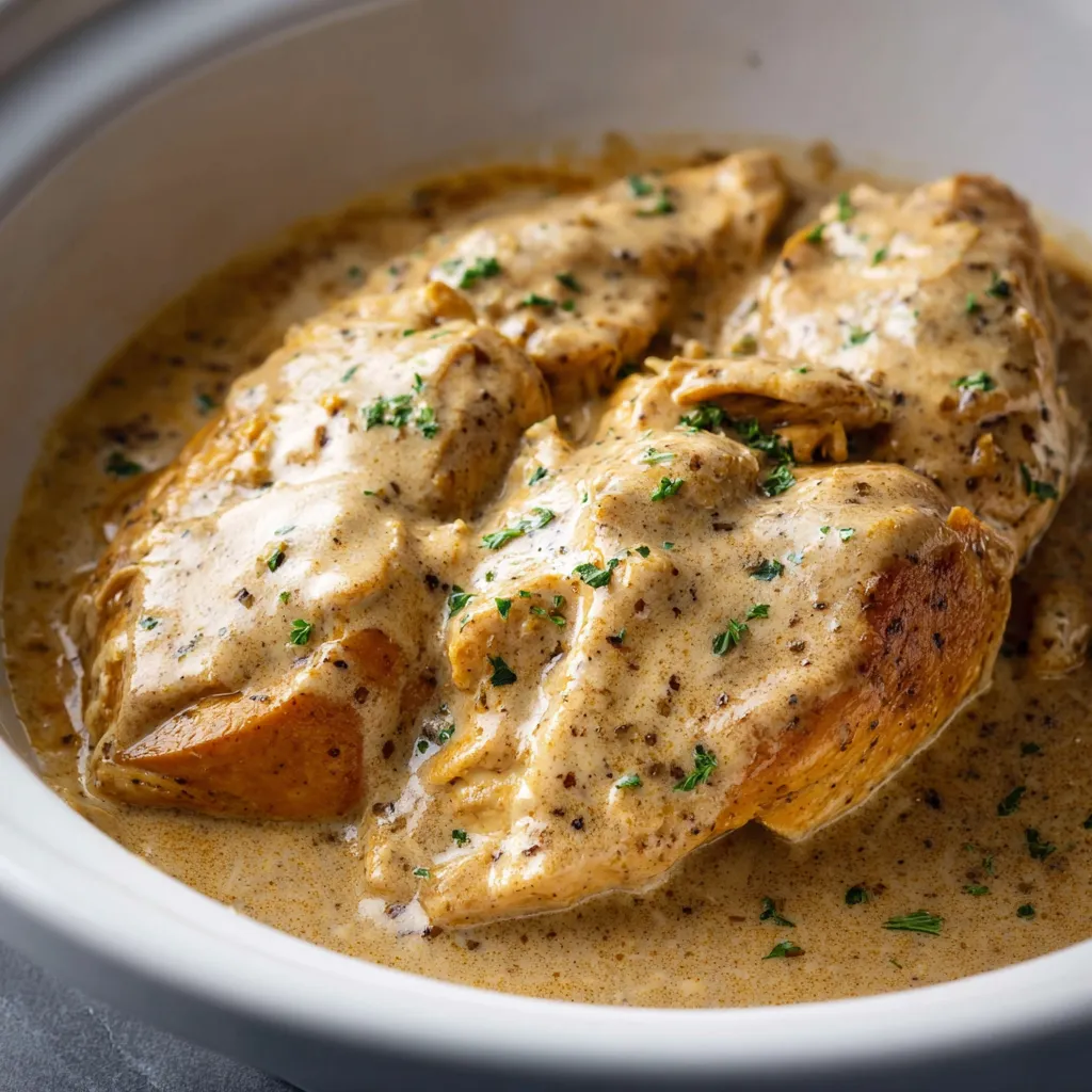 Easy slow cooker creamy chicken and gravy is a comforting and delicious weeknight meal, perfect for busy families.