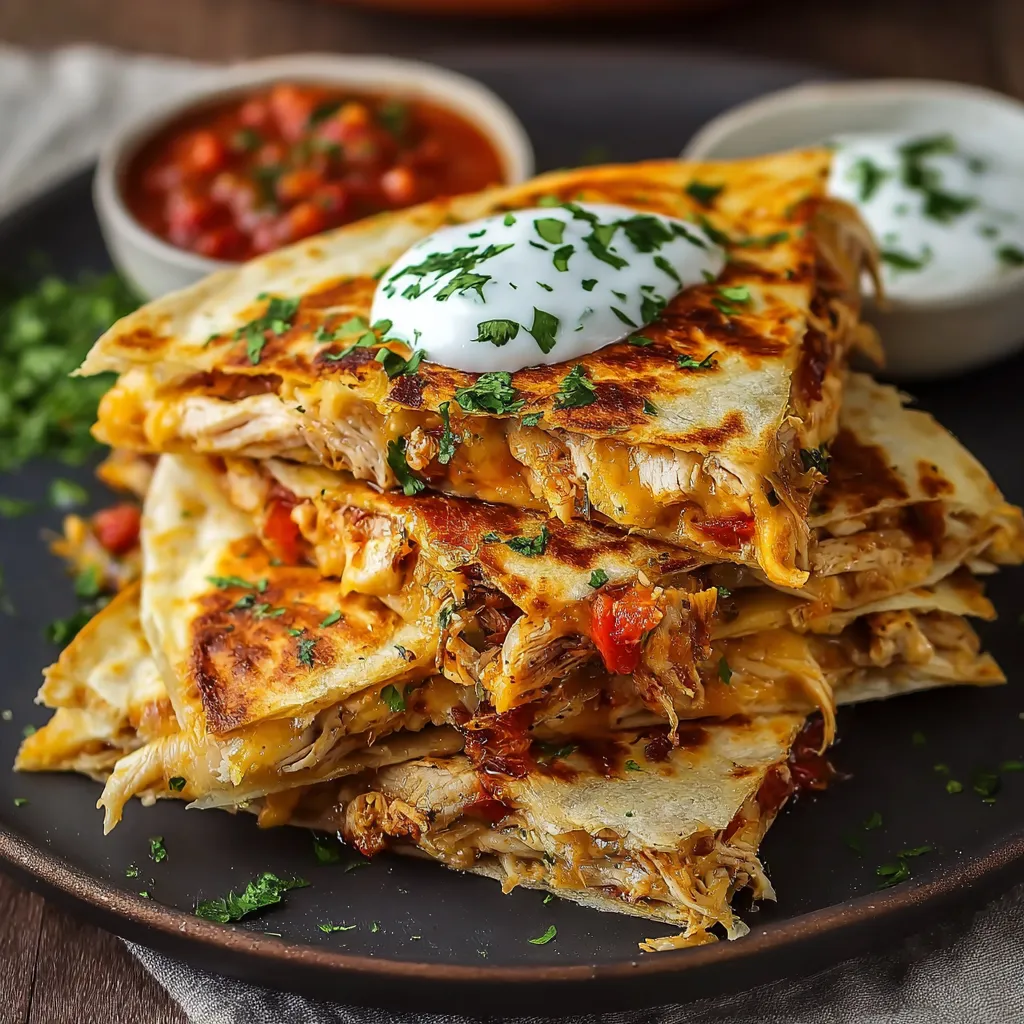 A close-up shot showcasing a delicious Chicken Quesadilla, perfect for a quick and easy meal.