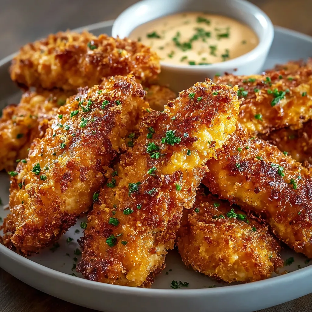 Close-up view of irresistible Crack Chicken Tenders, showcasing their crispy coating and juicy interior.