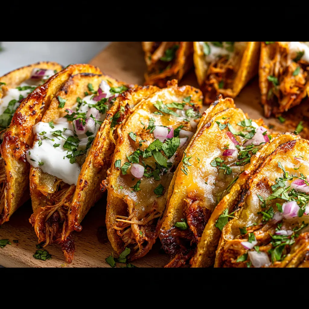 Close-up of delicious Mini Baked Chicken Tacos arranged on a plate, showcasing their crispy shells and flavorful filling.