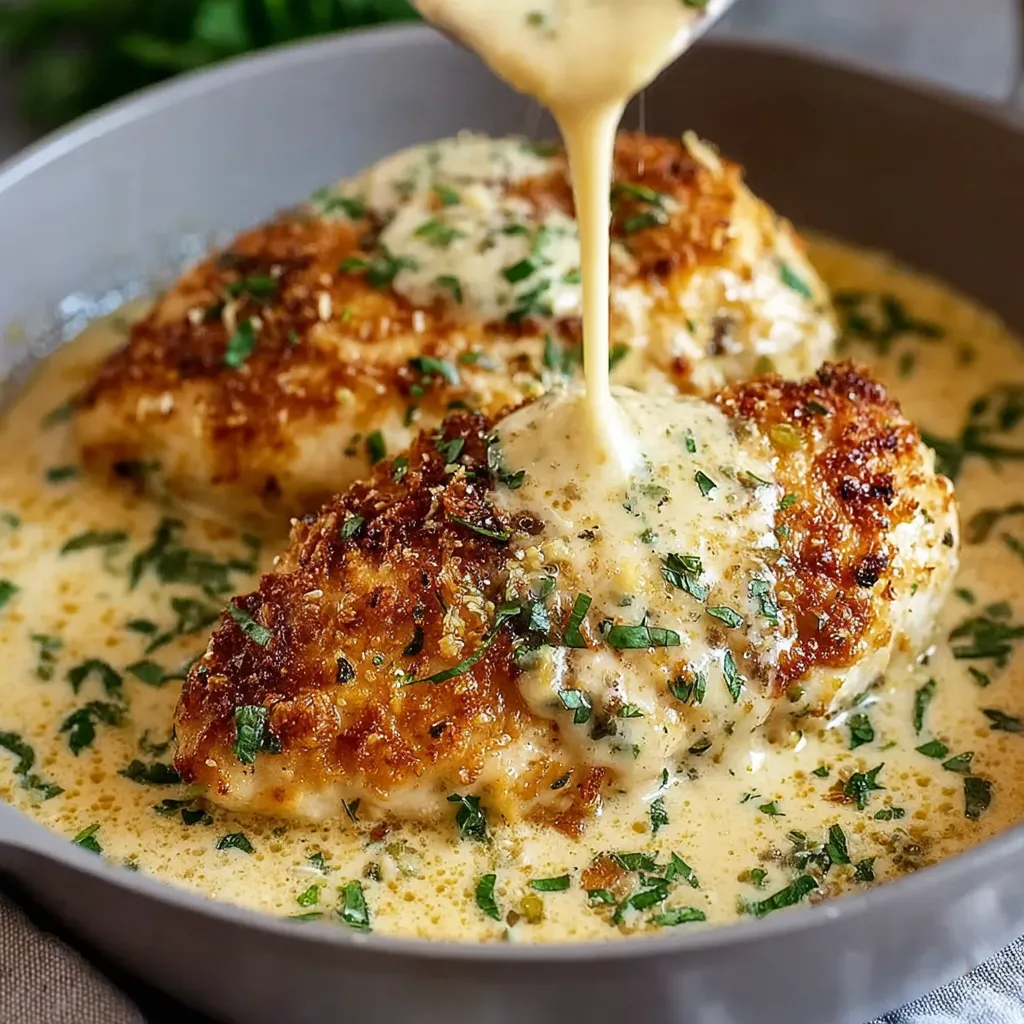 Close-up of the prepared Creamy Garlic Parmesan Chicken dish, ready to be served.