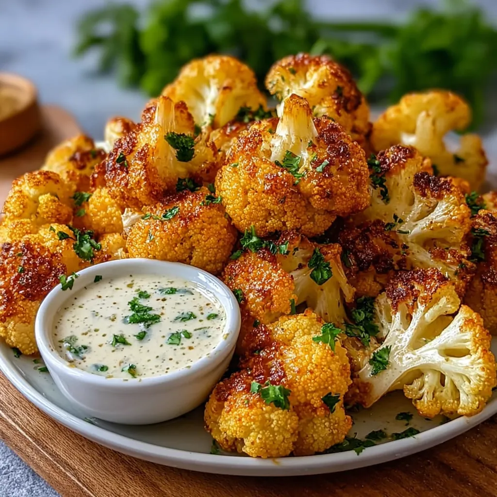 Close-up of golden-brown Crispy Baked Cauliflower Bites arranged on a baking sheet, showcasing their crispy texture.