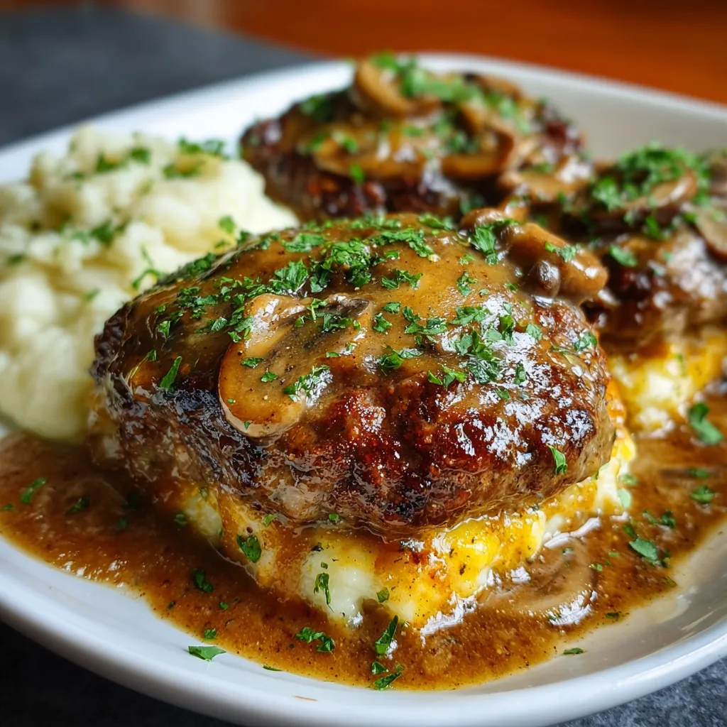 Close-up of a delicious Amish Hamburger Steak Bake ready to be served.