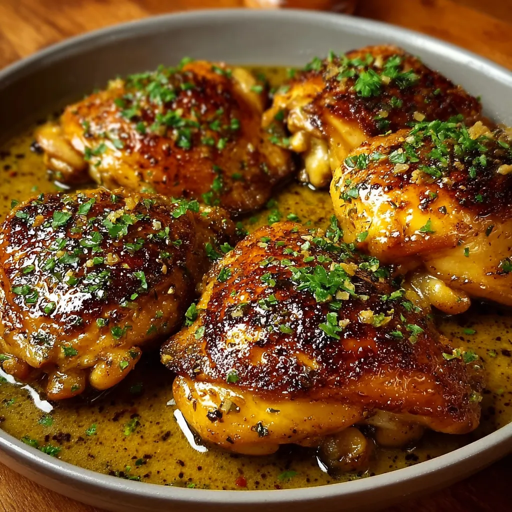 Close-up shot showcasing juicy cooked Chicken Thighs, perfect for a weeknight dinner.