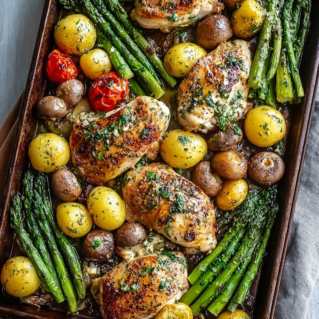Close-up view of Garlic Butter Chicken And Veggies, showcasing the golden-brown chicken and vibrant, tender vegetables.