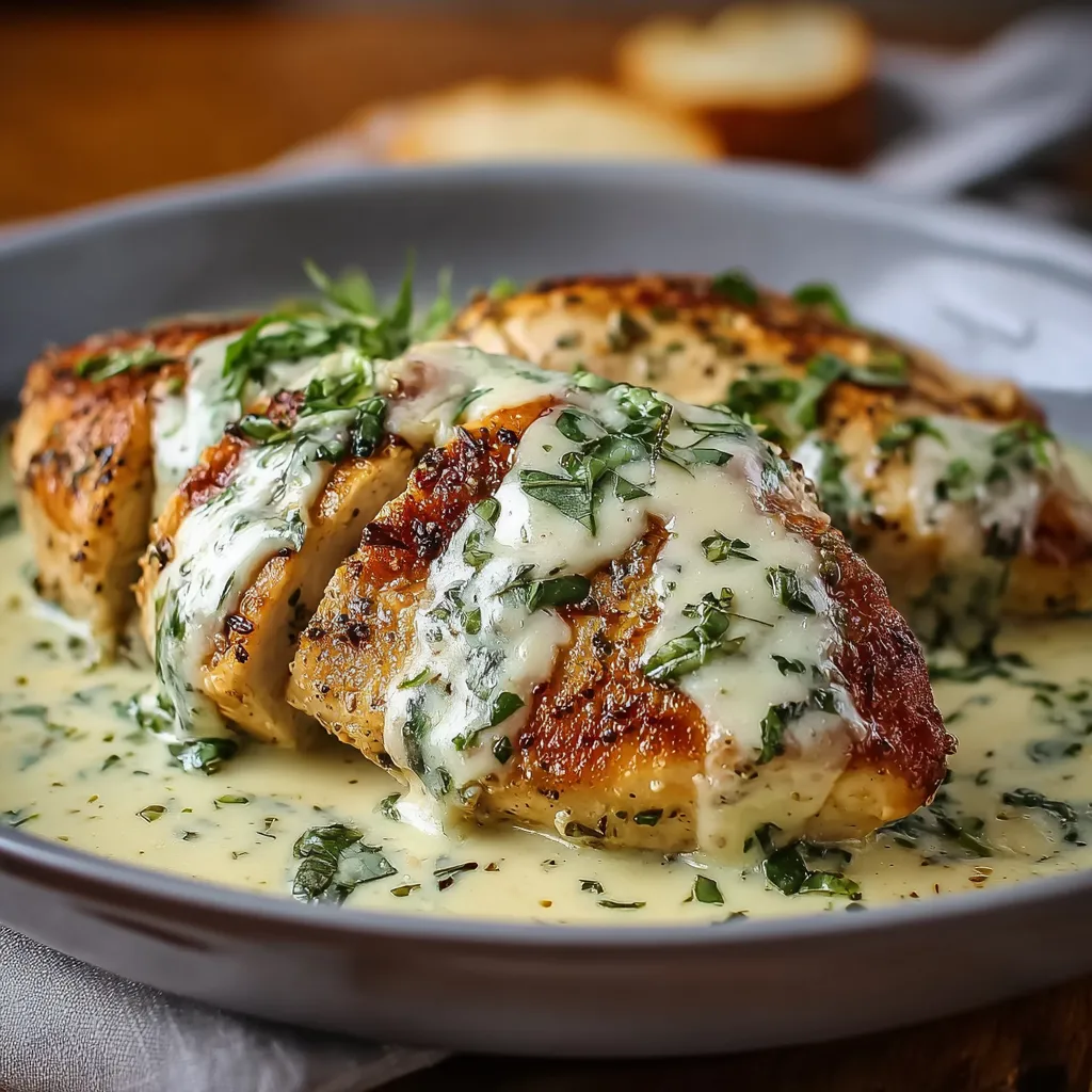 Close-up of juicy Mozzarella Chicken, showcasing its melted cheese and golden-brown crust.