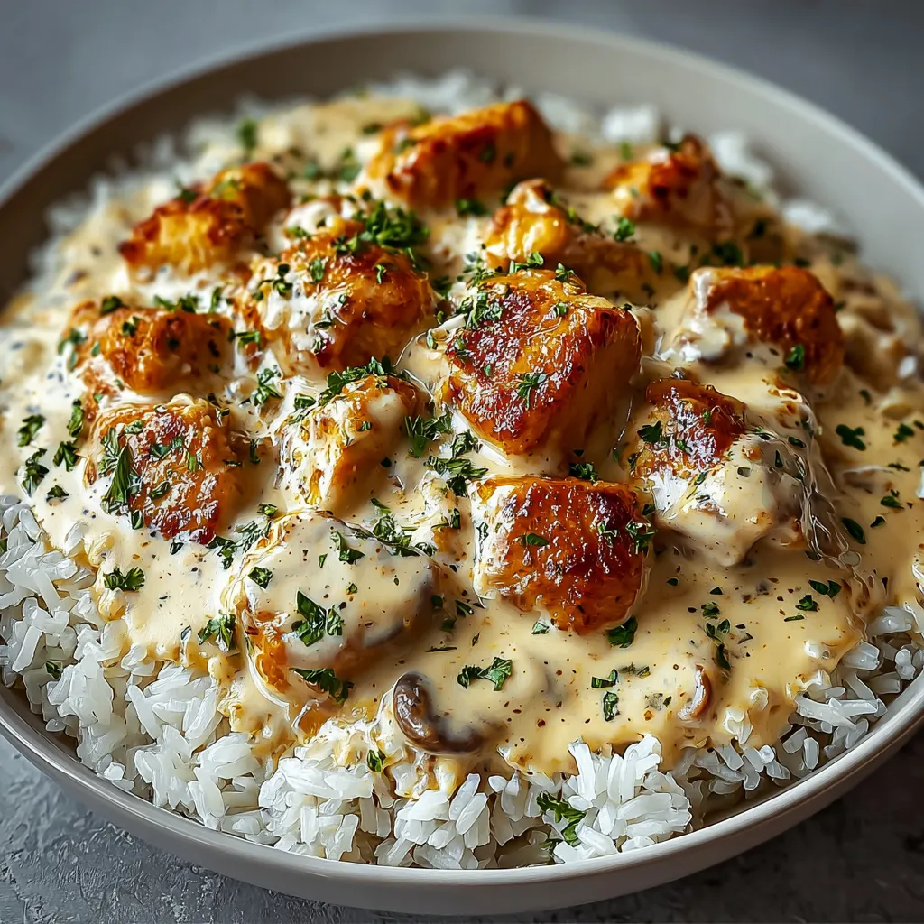 BEST CREAMY SMOTHERED CHICKEN AND RICE