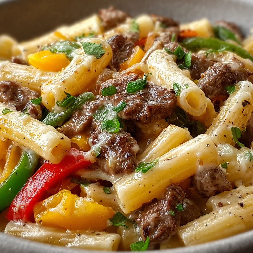 BEST PHILLY CHEESE STEAK PASTA