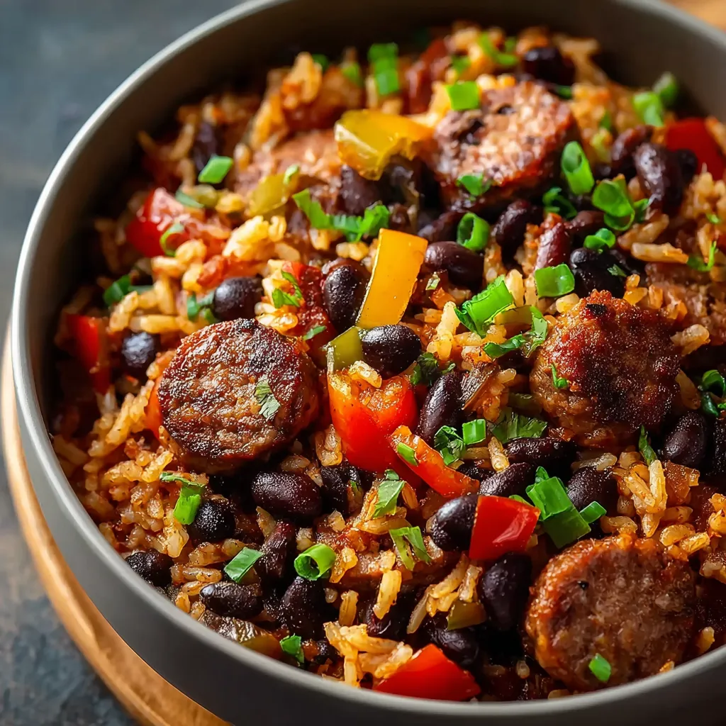 EASY BLACK BEANS AND RICE WITH SAUSAGE
