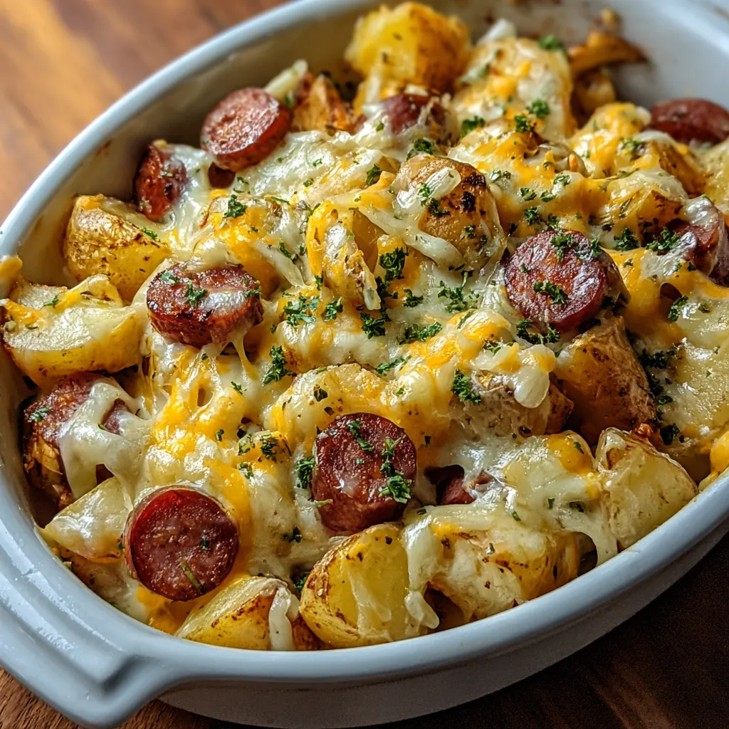 EASY CHEESY RANCH POTATOES AND SMOKED SAUSAGE