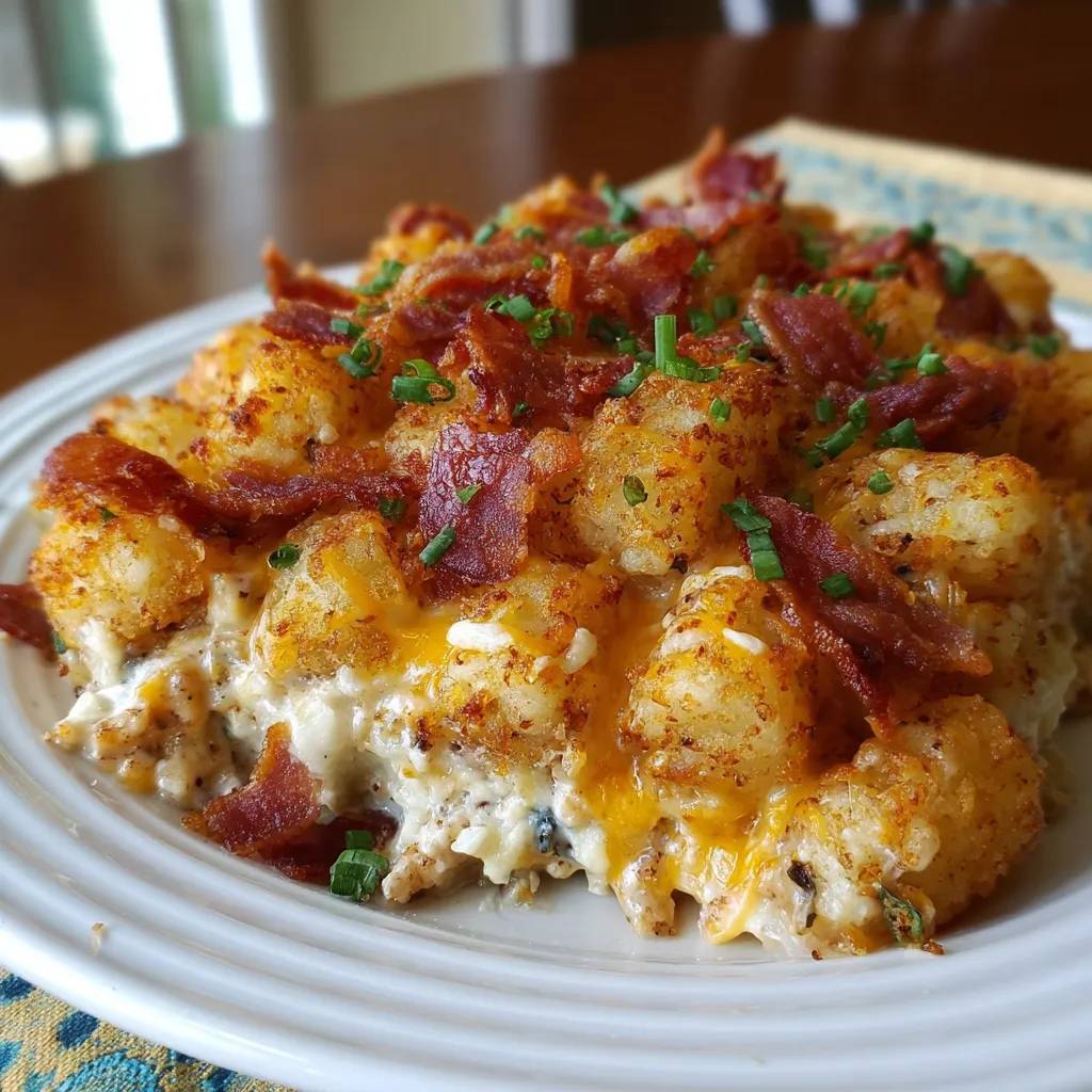EASY CHICKEN BACON RANCH TATER TOT CASSEROLE
