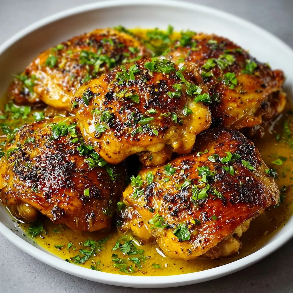 Close-up of juicy, seasoned Chicken Thighs ready to be served as a delicious main course.