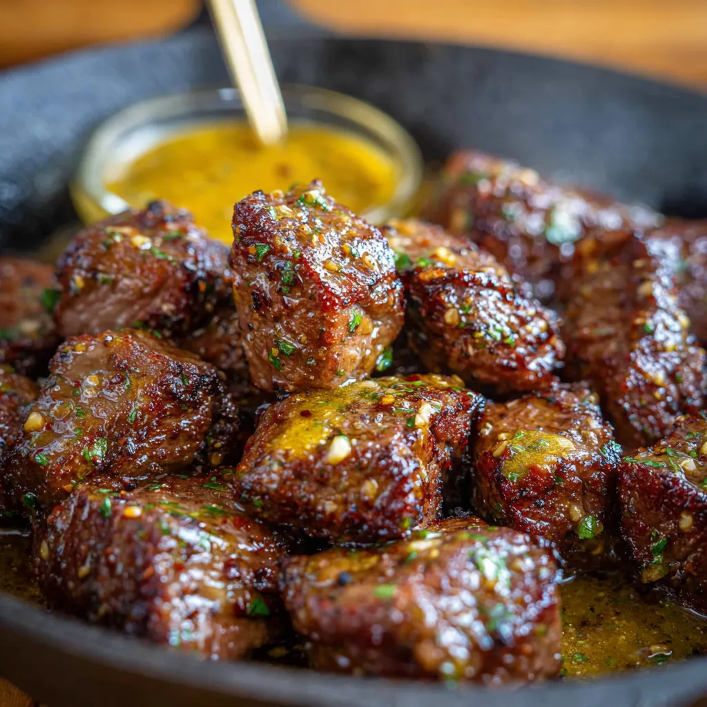 Cowboy Butter Steak Bites, a delicious appetizer, are showcased in this featured image.