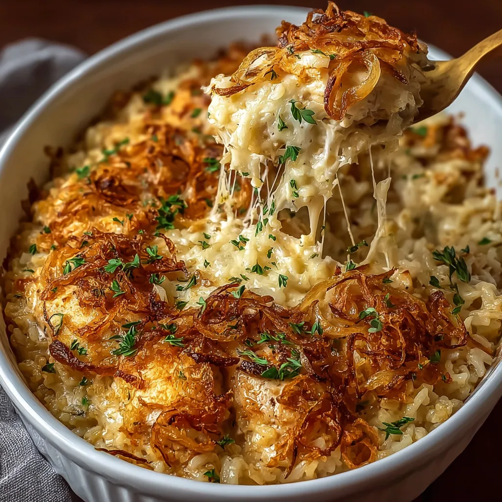 EASY FRENCH ONION CHICKEN RICE BAKE
