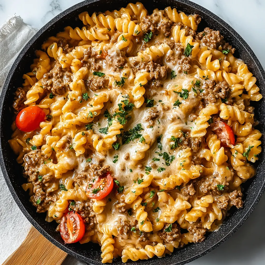 EASY STOVETOP CREAMY GROUND BEEF PASTA DINNER
