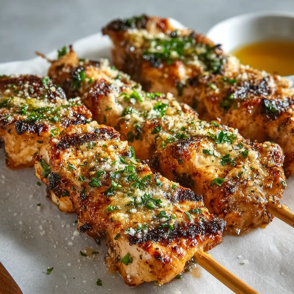 Grilled Ranch Garlic Parmesan Chicken Skewers, a delicious and easy grilling recipe, are showcased in this featured image.