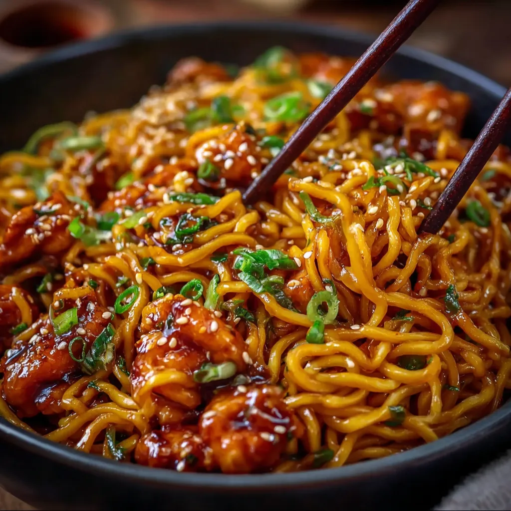 IRRESISTIBLE STICKY GARLIC CHICKEN NOODLES
