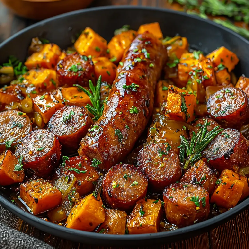 Sausage And Sweet Potatoes With Honey Garlic Sauce are pictured in this enticing featured image, showcasing a delicious and easy weeknight meal.