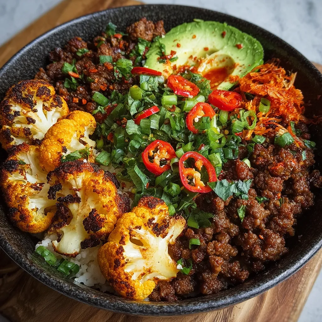Close-up of delicious Chile Ground Beef Protein Bowls, showcasing the fresh ingredients and flavorful presentation.