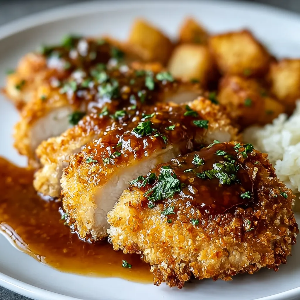 Close-up shot of freshly baked Crunchy Maple Dijon Chicken, showcasing its crispy coating and delicious glaze.