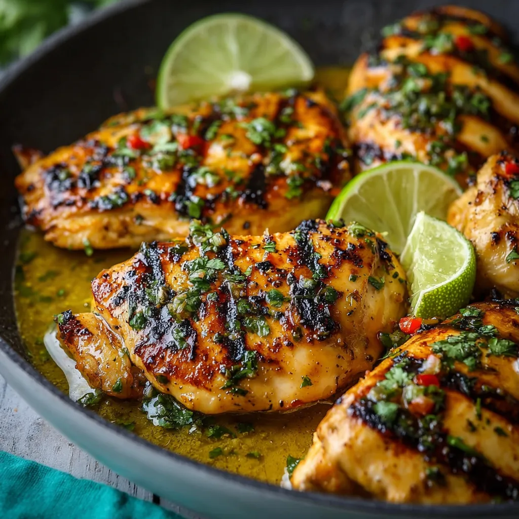 Close-up of juicy Cilantro Lime Chicken, showcasing its vibrant colors and delicious marinade.