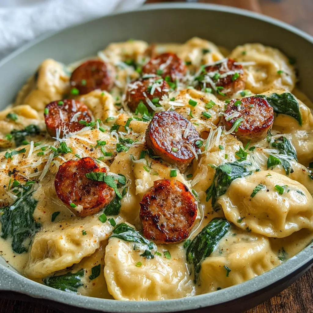 Close-up of a Pierogi Turkey Sausage Skillet showing the vibrant colors and textures of the dish.