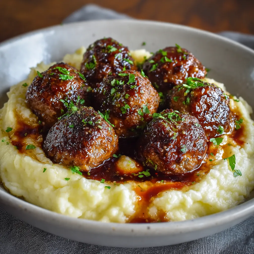 Close-up view of savory Salisbury Steak Meatballs, ready to be enjoyed as a delicious meal.