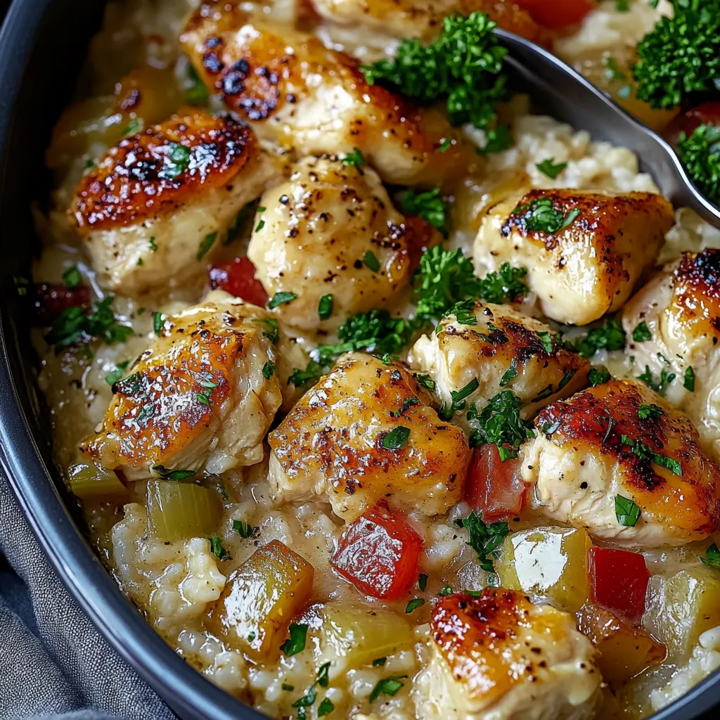 Close-up of a colorful Hawaiian Chicken Sheet Pan meal ready to be served.