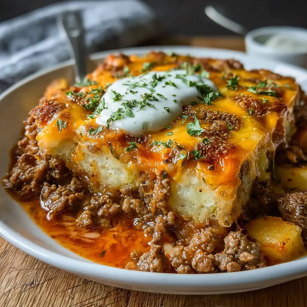 Another look at a delicious serving of Hobo Casserole Ground Beef, perfect for a hearty and easy meal.