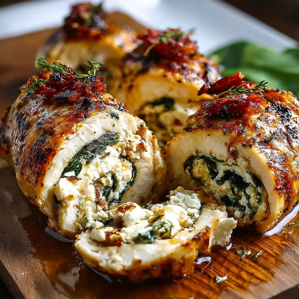 Close-up shows a delicious second serving of Rolled Up Chicken With Feta, ready to be enjoyed.