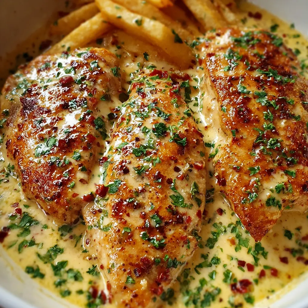 A close-up view showcases the juicy texture and spicy garlic seasoning of a cooked Spicy Garlic Chicken Fillet.