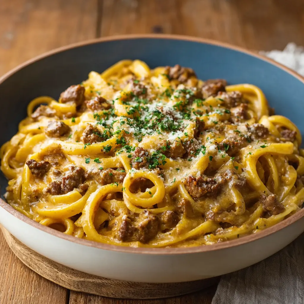 AMAZING CREAMY BEEF GARLIC BUTTER PASTA
