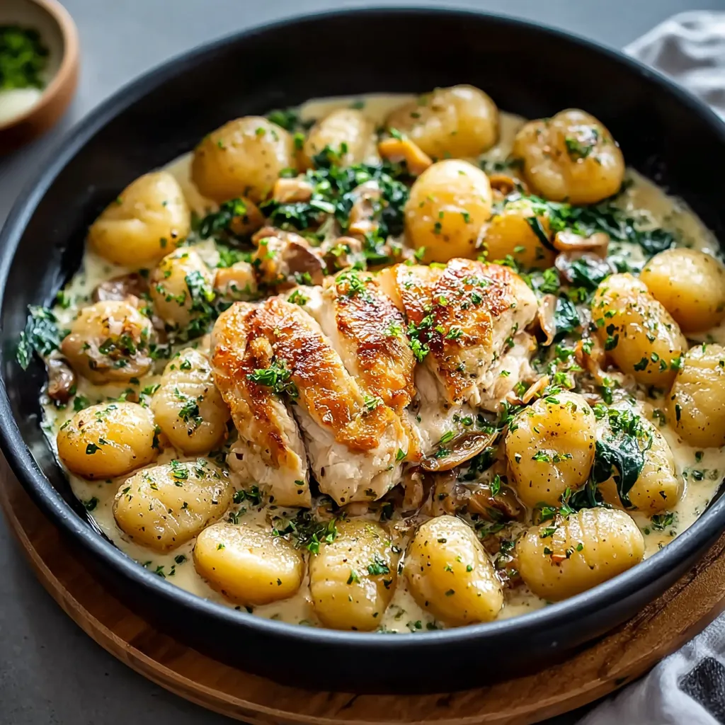 AMAZING CREAMY GARLIC CHICKEN GNOCCHI SKILLET