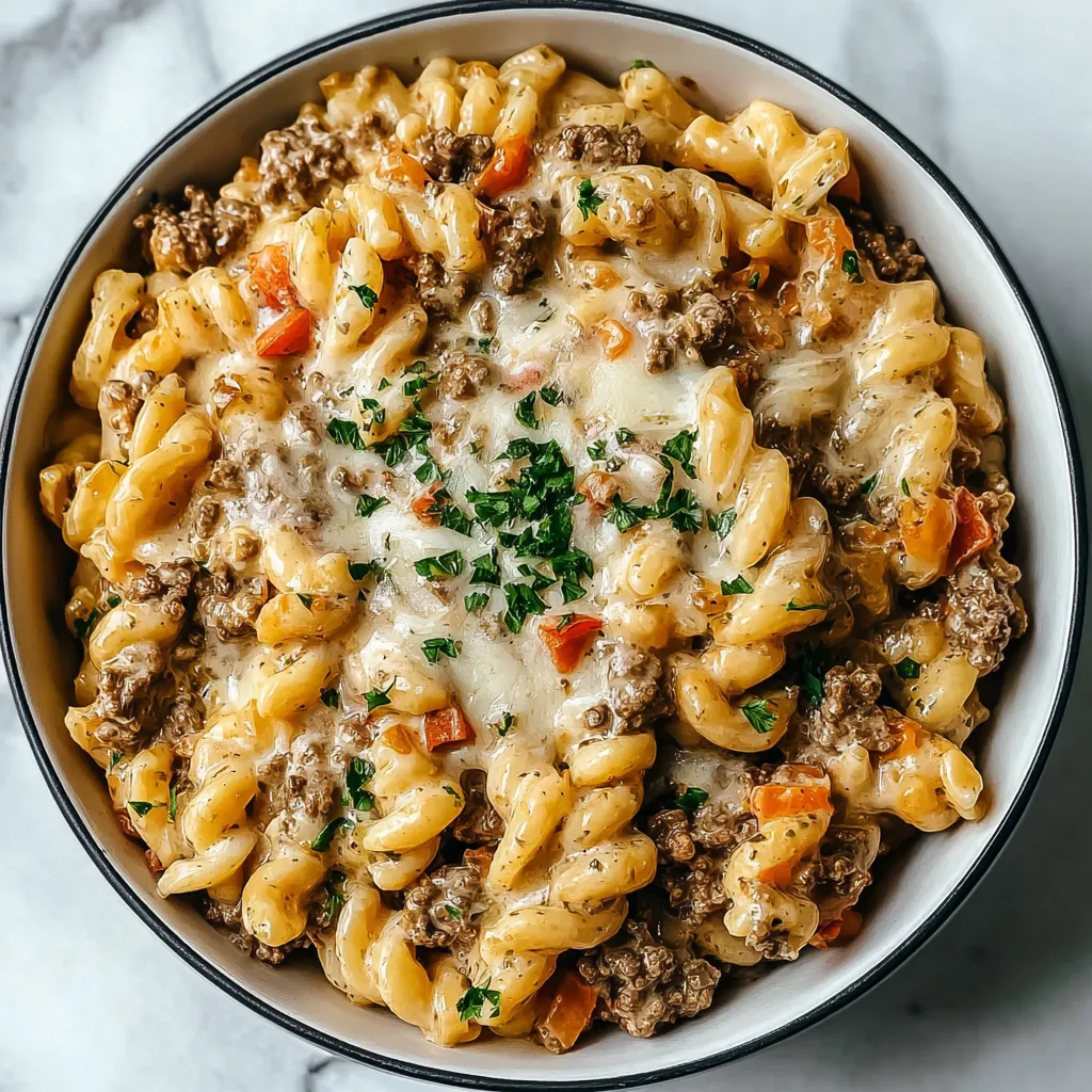 AMAZING CREAMY GROUND BEEF PASTA