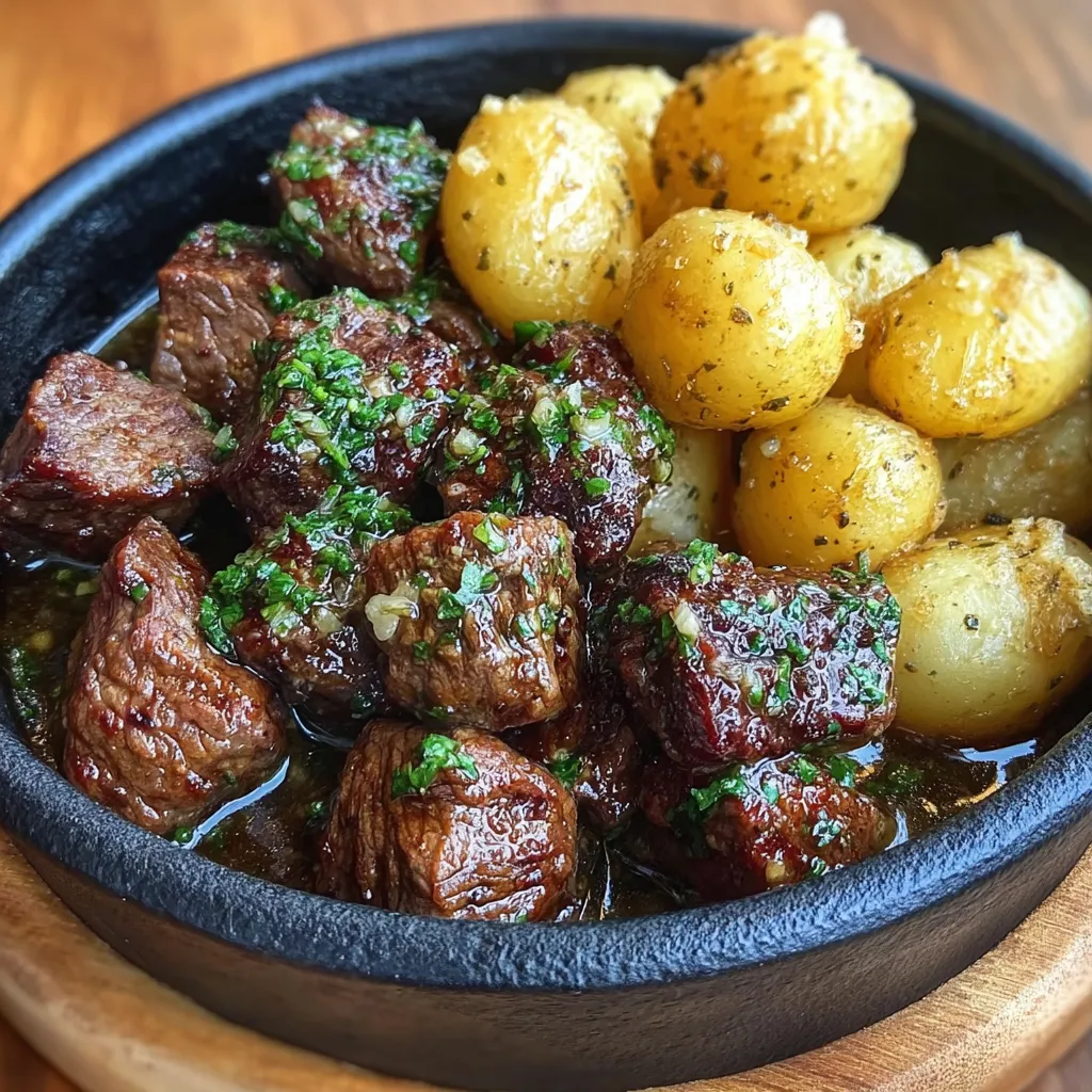 BEST GARLIC BUTTER BEEF BITES AND POTATOES DINNER