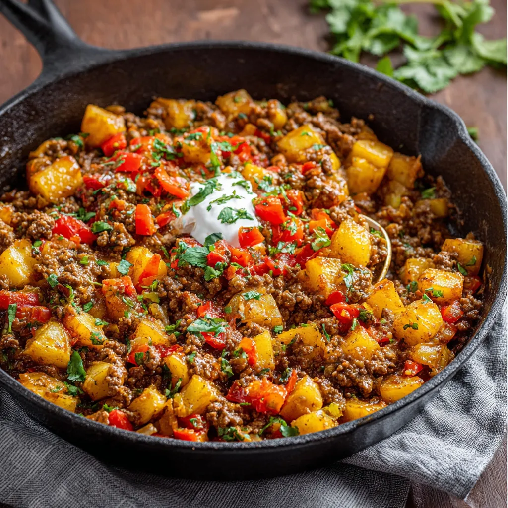 EASY MEXICAN GROUND BEEF AND POTATO SKILLET