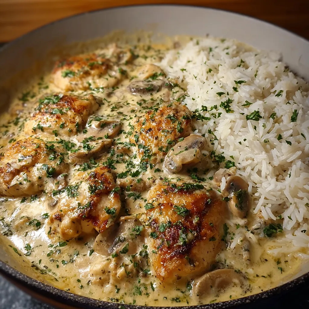 PERFECT CREAMY SMOTHERED CHICKEN AND RICE