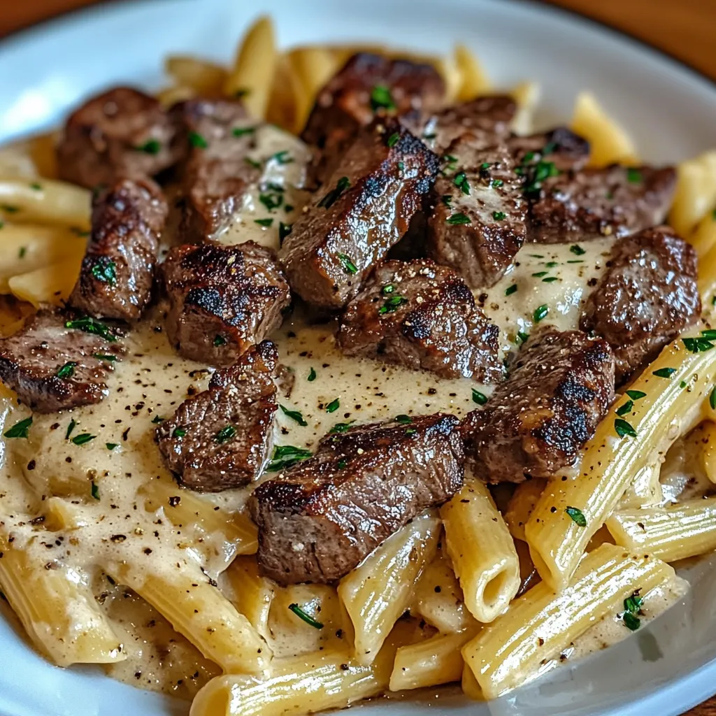 Cajun Steak Tips with Penne in Creamy Parmesan Sauce