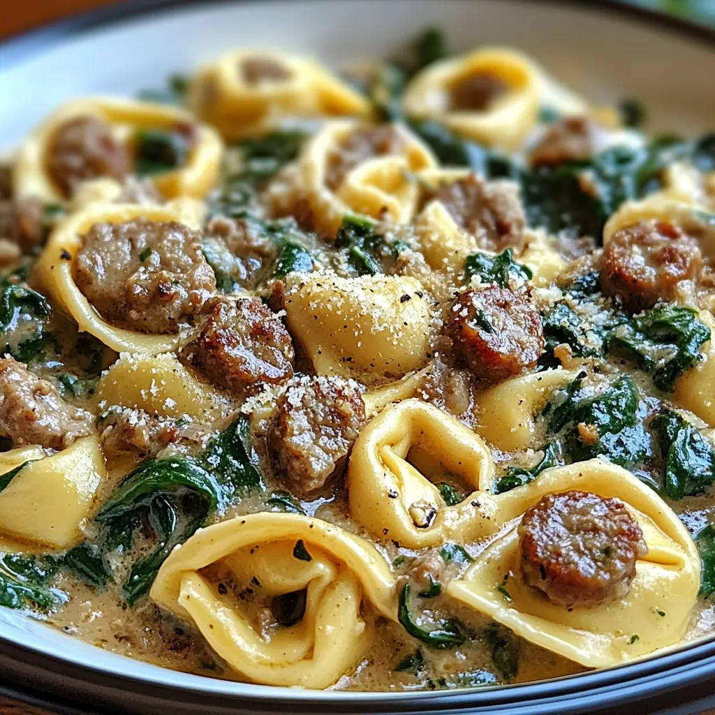 Creamy Garlic Butter Beef Tortellini with Sausage Spinach