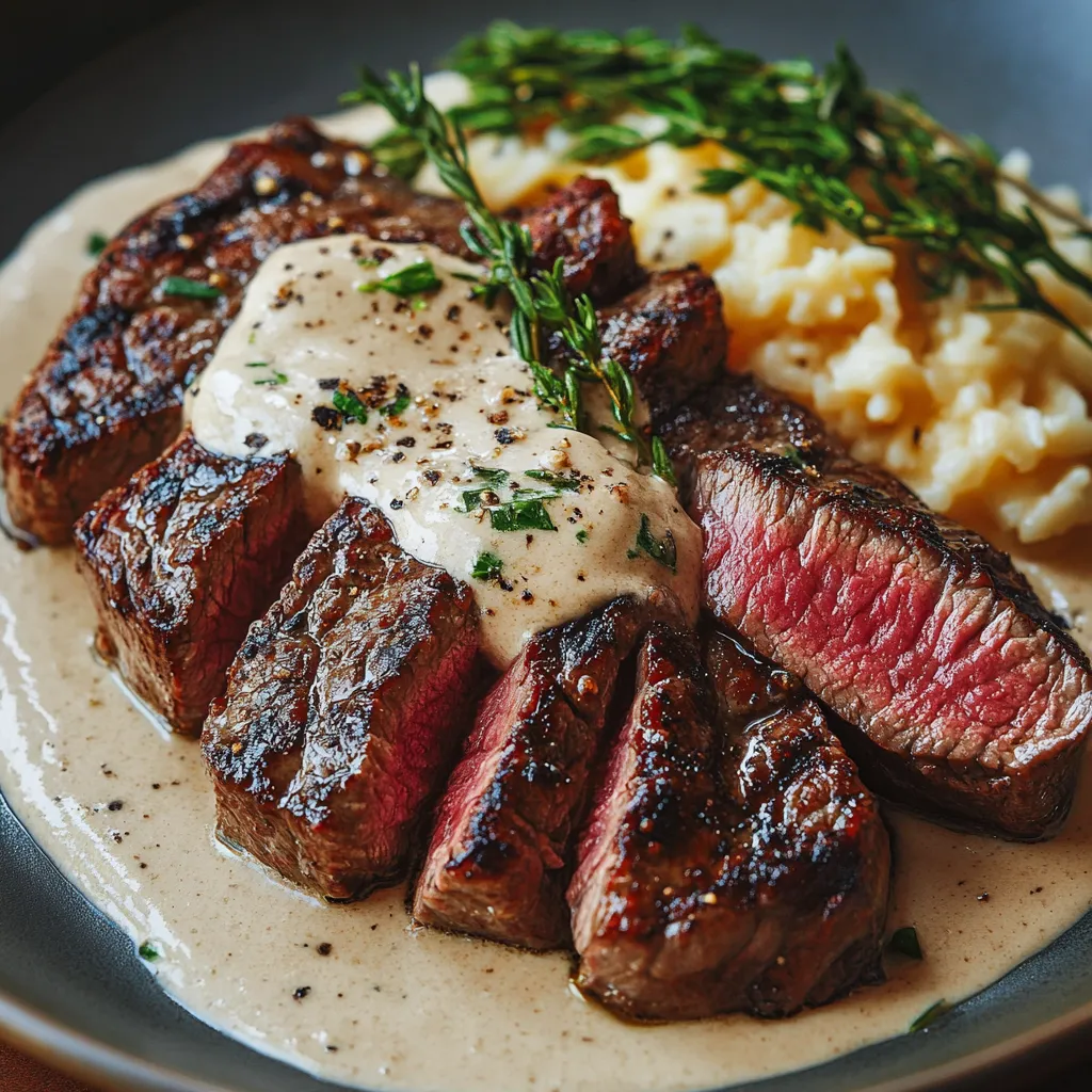 Steak with Haunted Bourbon Garlic Cream Sauce