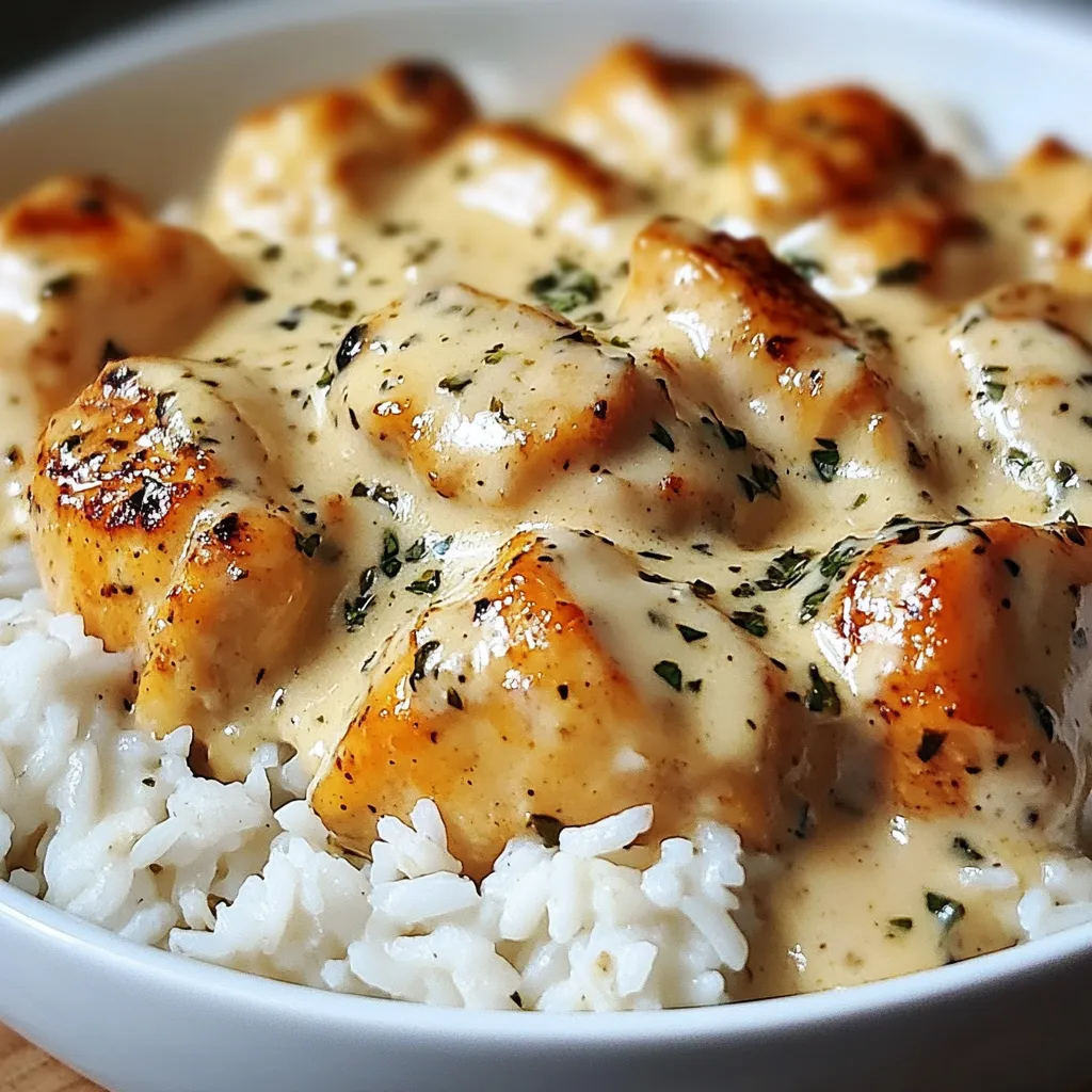 EASY CREAMY SMOTHERED CHICKEN AND RICE