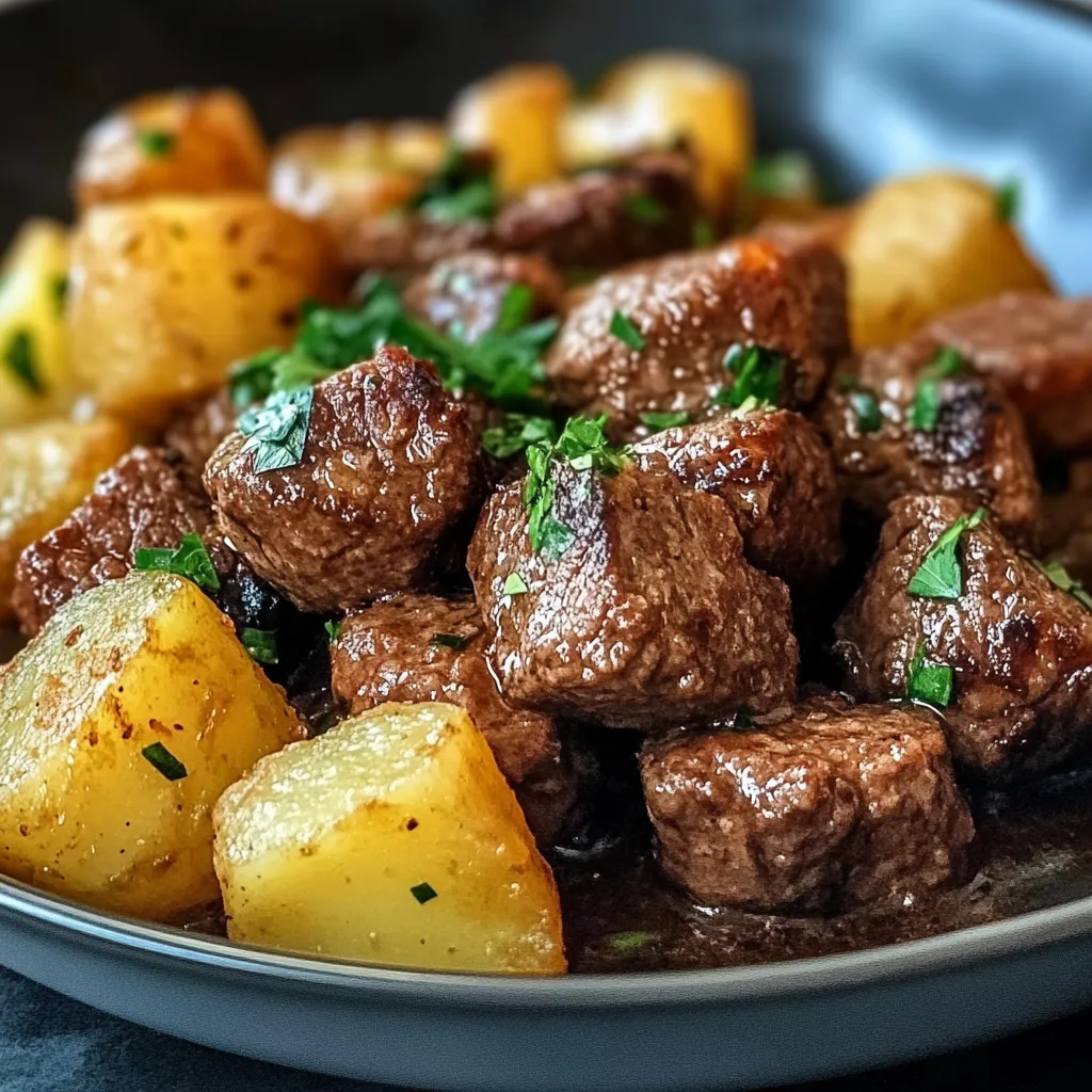 Garlic Butter Beef Bites and Potatoes