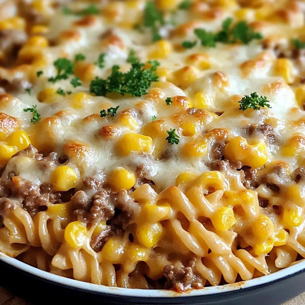 Loaded Cheddar Ranch Beef and Sweet Corn Rotini Bake
