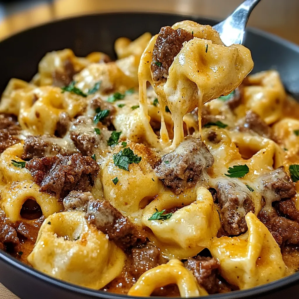 Cheesesteak Tortellini in Rich Provolone Sauce