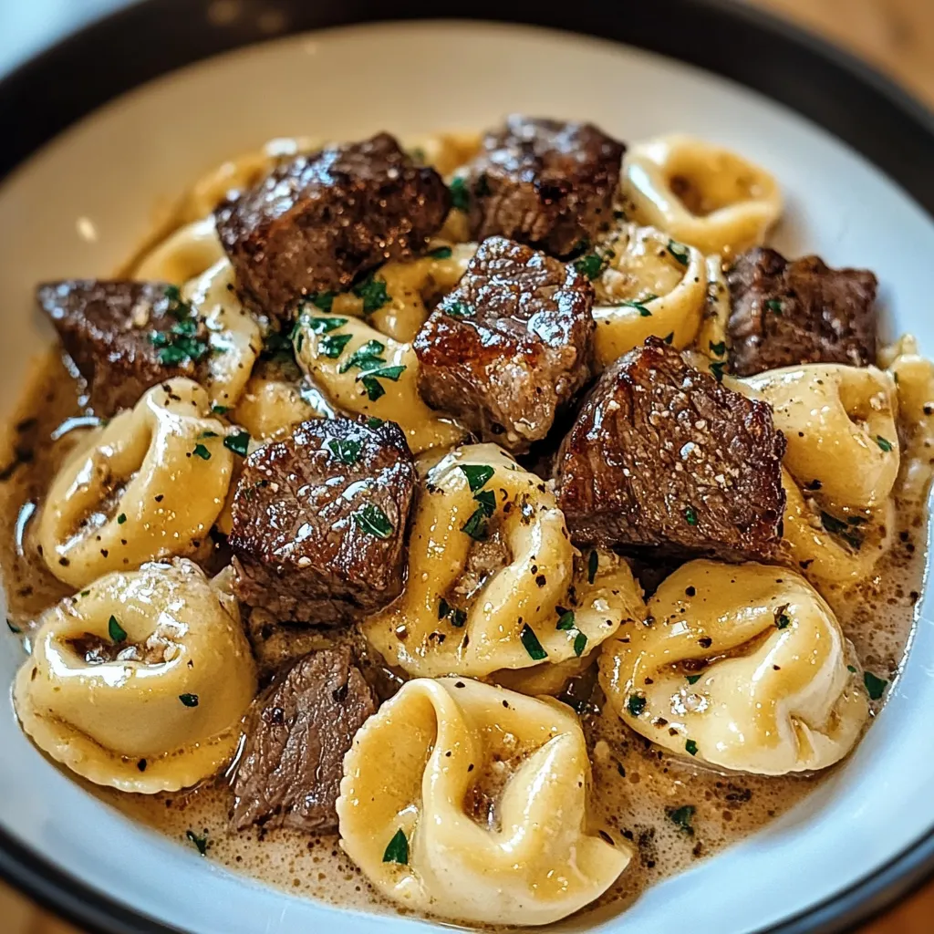 Garlic Steak Tortellini in Creamy Garlic Sauce