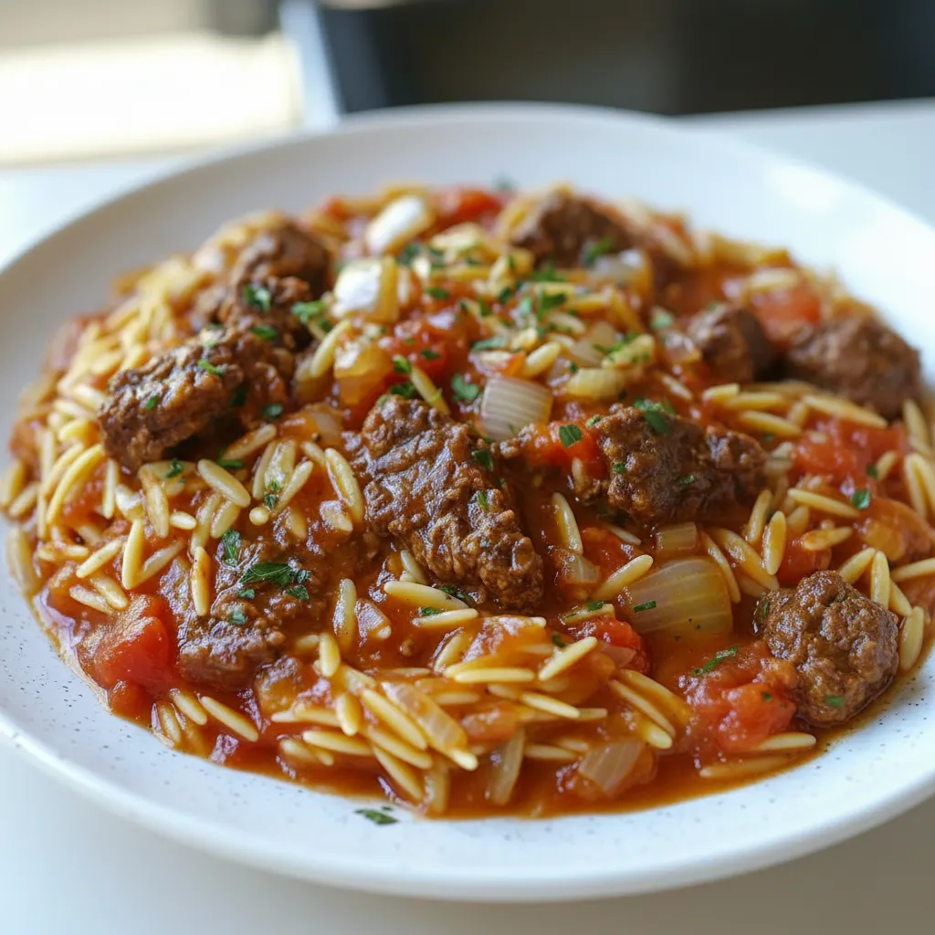 Greek Manestra (Orzo with Tomato Sauce)